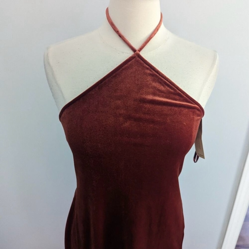 Banana Republic Copper Velvet Halter Dress petite medium - Picture 3 of 16